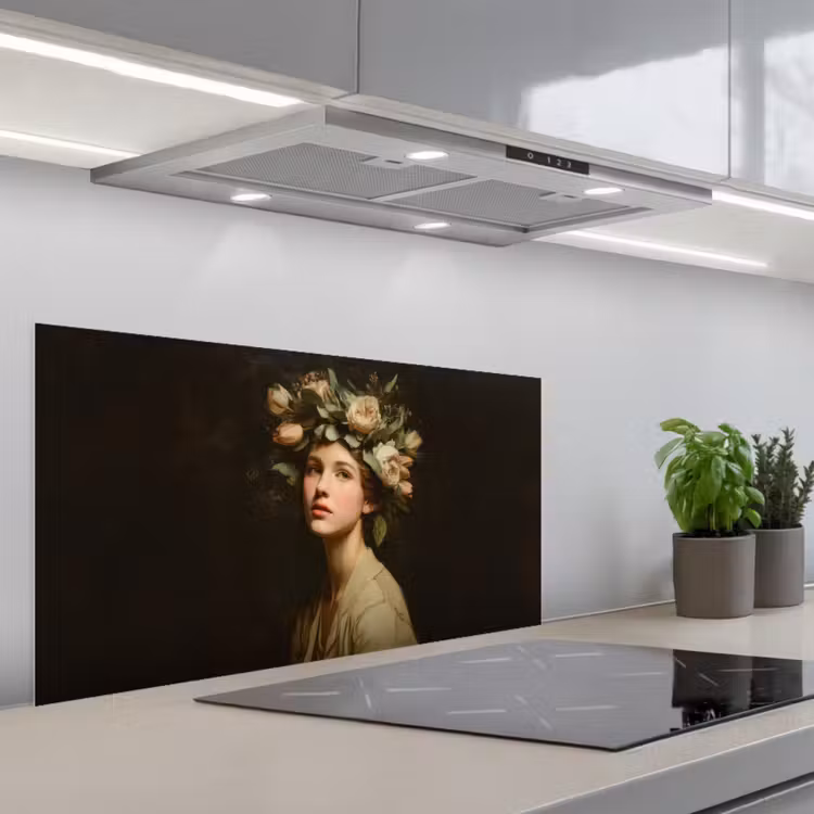 Bloemenstilte - Vrouw - Portret keuken achterwand spatscherm middel -3d_schuin