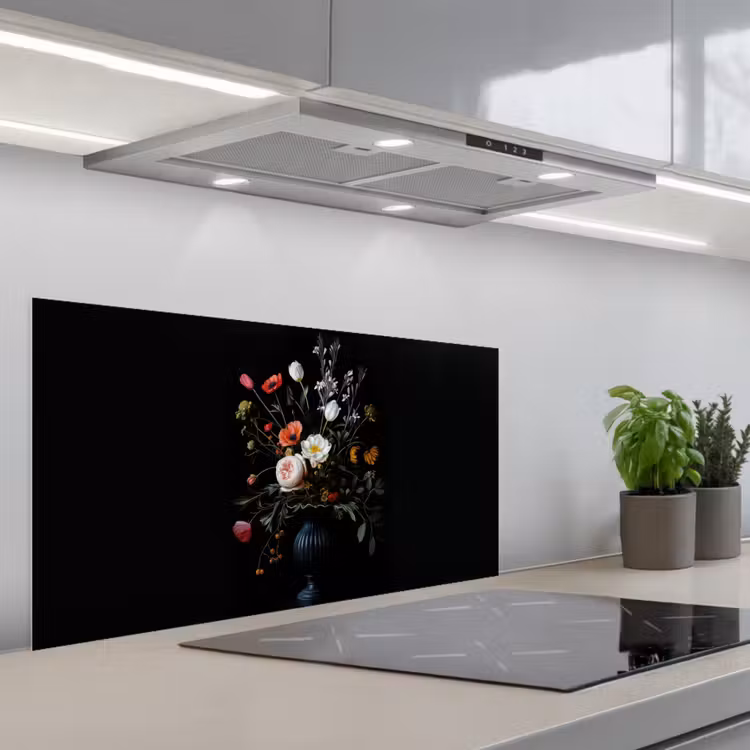 Bloemstuk - Vaas - Zwart keuken achterwand spatscherm middel -3d_schuin