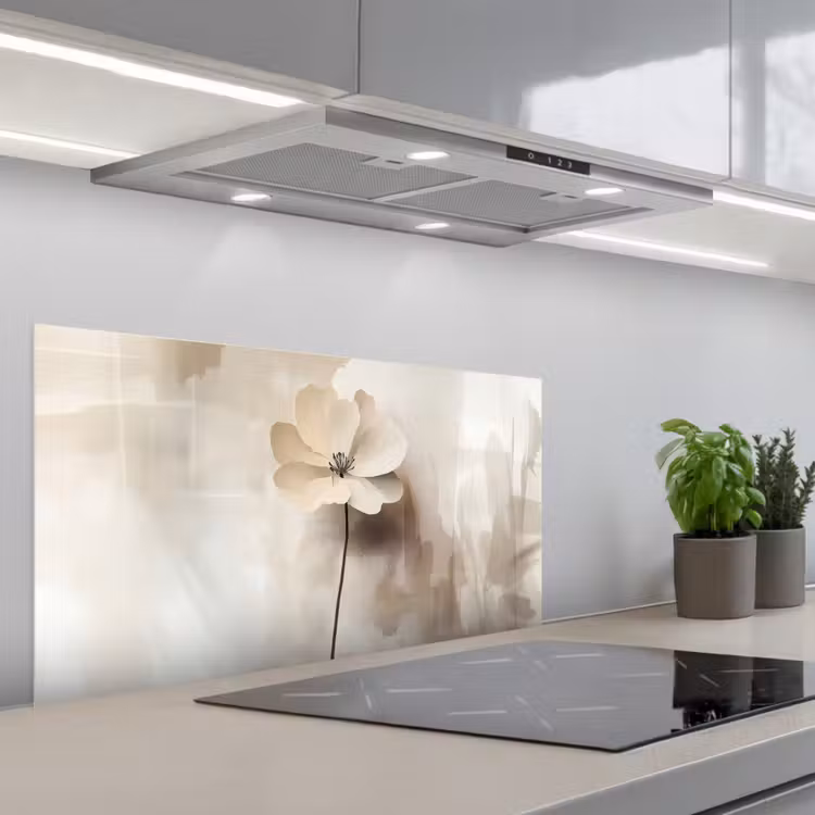 Bloem - Beige - Verf - Schaduw keuken achterwand spatscherm middel -3d_schuin