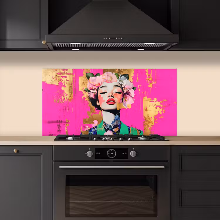 Bloemenkroon - Goud - Vrouw - Portret keuken achterwand spatscherm middel -sfeer1