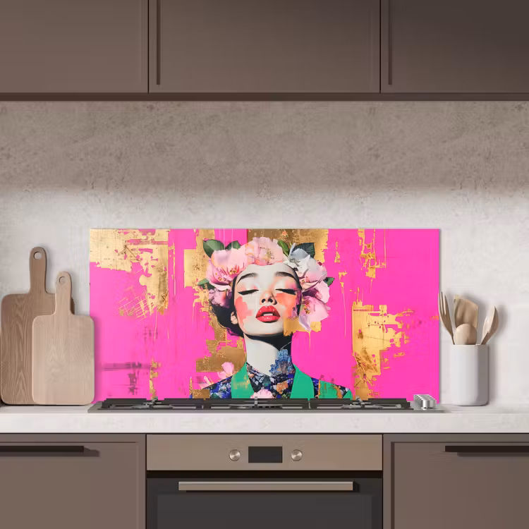 Bloemenkroon - Goud - Vrouw - Portret keuken achterwand spatscherm middel -sfeer2