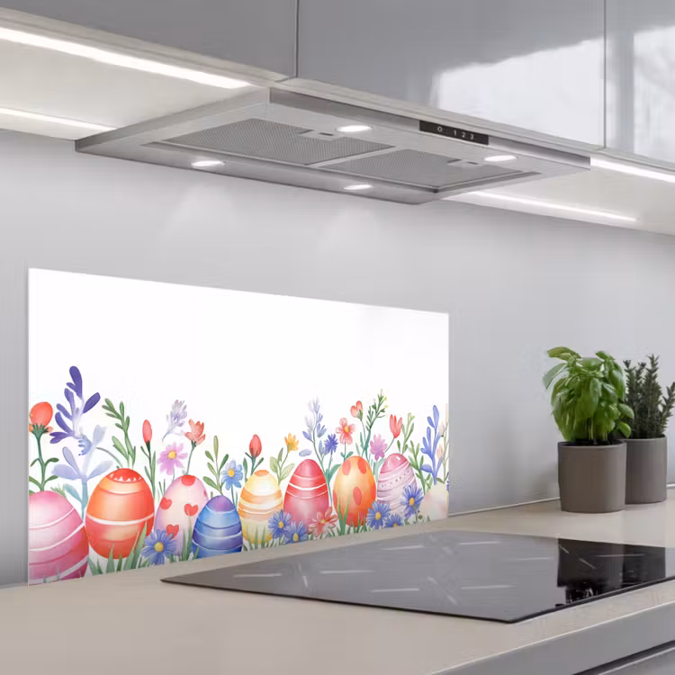 Bloementuin - Kleurrijk - Eieren keuken achterwand spatscherm middel -3d_schuin