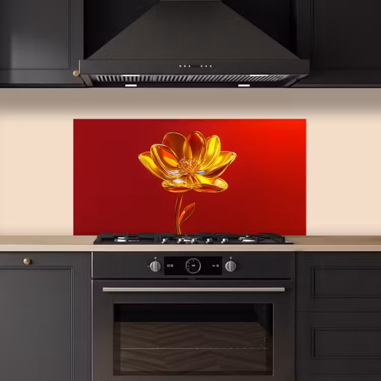 Bloem - Goud - Glazen keuken achterwand spatscherm middel -sfeer1