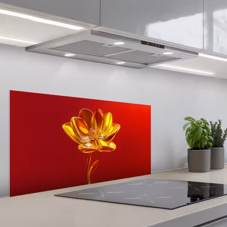 Bloem - Goud - Glazen keuken achterwand spatscherm middel -3d_schuin