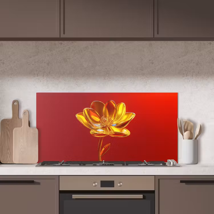 Bloem - Goud - Glazen keuken achterwand spatscherm middel -sfeer2