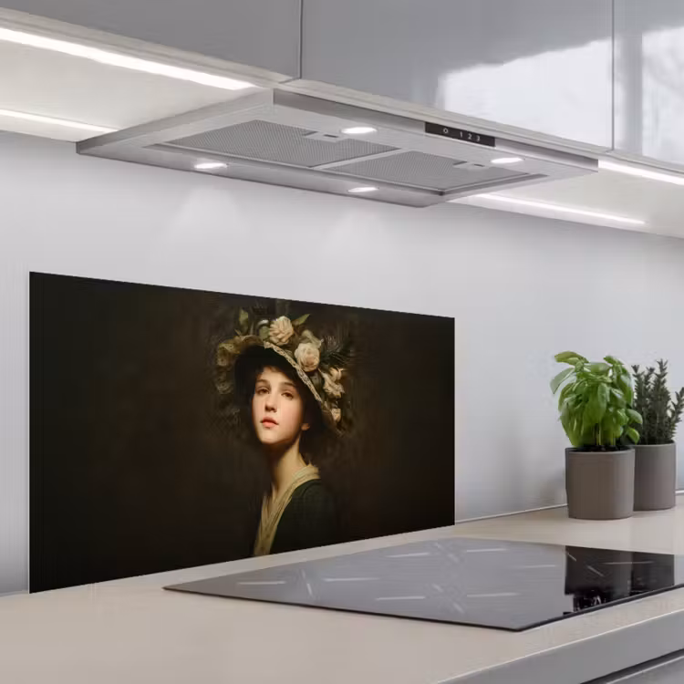 Bloemenhoed - Portret - Vrouw keuken achterwand spatscherm middel -3d_schuin