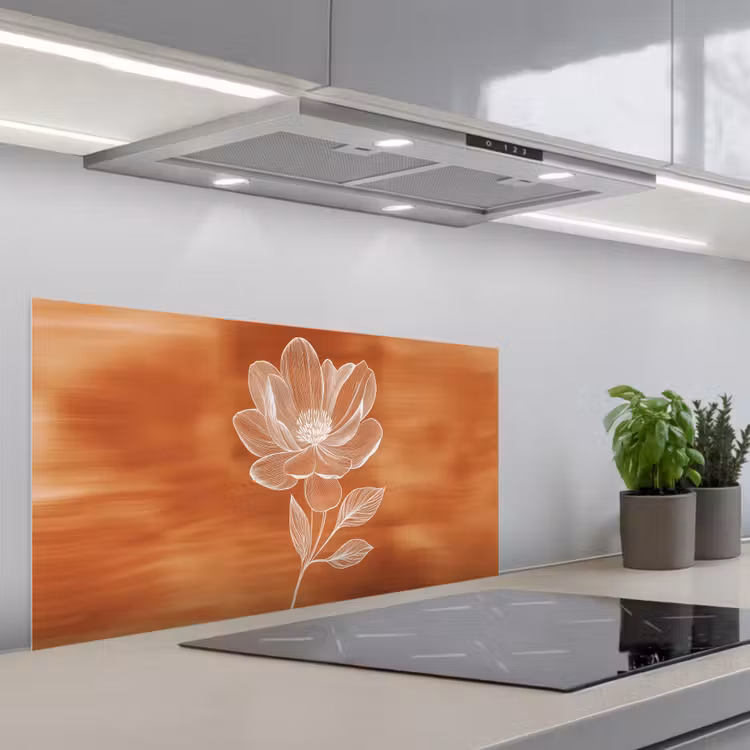Bloem - Minimalistisch - Wit keuken achterwand spatscherm middel -3d_schuin