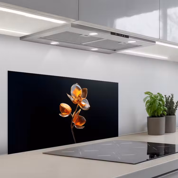 Bloem - Orchidee - Oranje keuken achterwand spatscherm middel -3d_schuin