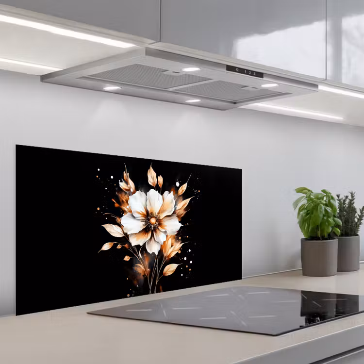 Bloem - Verf - Goud - Graffiti - Modern keuken achterwand spatscherm middel -3d_schuin