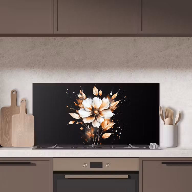 Bloem - Verf - Goud - Graffiti - Modern keuken achterwand spatscherm middel -sfeer2
