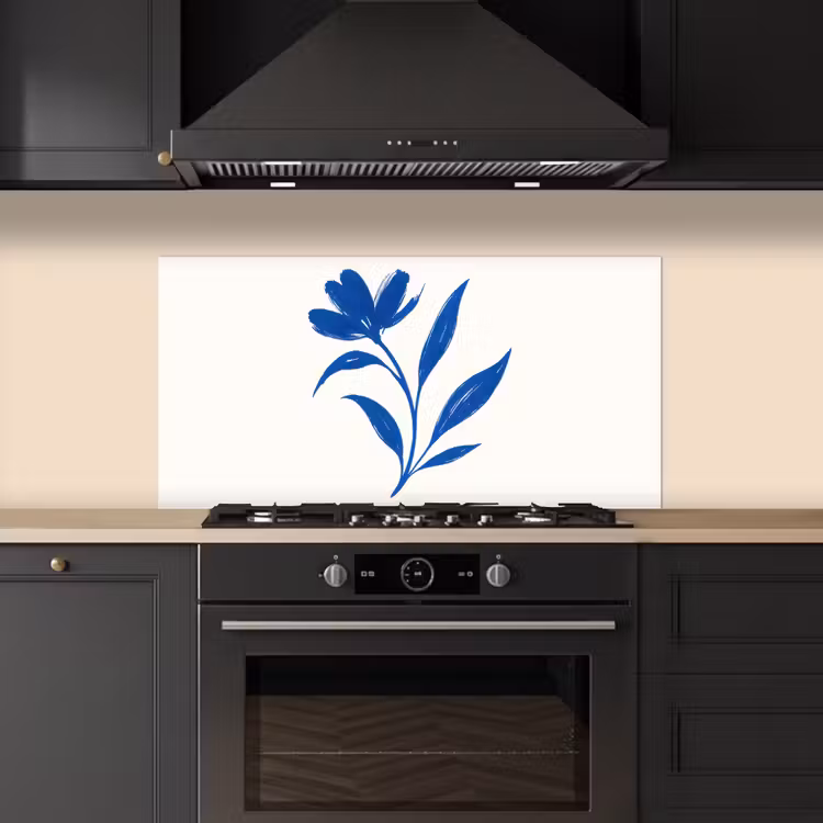 Bloem - Blaadjes - Minimalistisch - Blauw keuken achterwand spatscherm middel -sfeer1