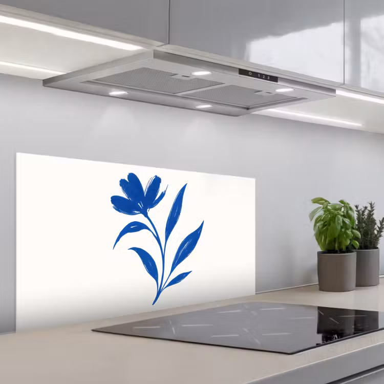 Bloem - Blaadjes - Minimalistisch - Blauw keuken achterwand spatscherm middel -3d_schuin