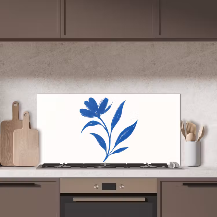 Bloem - Blaadjes - Minimalistisch - Blauw keuken achterwand spatscherm middel -sfeer2