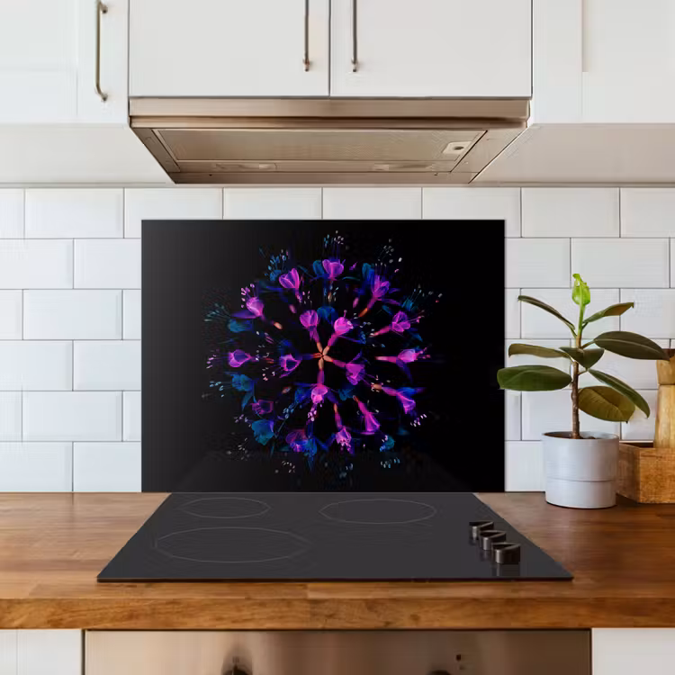 Bloem - Paars - Blauw - Macro - Zwart keuken achterwand spatscherm middel -sfeer2