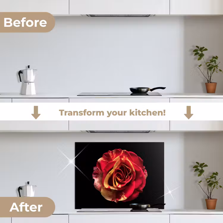 Bloem - Roos - Rood - Zwart keuken achterwand spatscherm middel -voor_na_EN