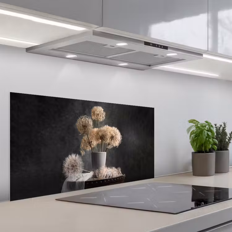 Bloemzaden - Paardenbloem- Vaas - Stilleven - Boeket keuken achterwand spatscherm middel -3d_schuin