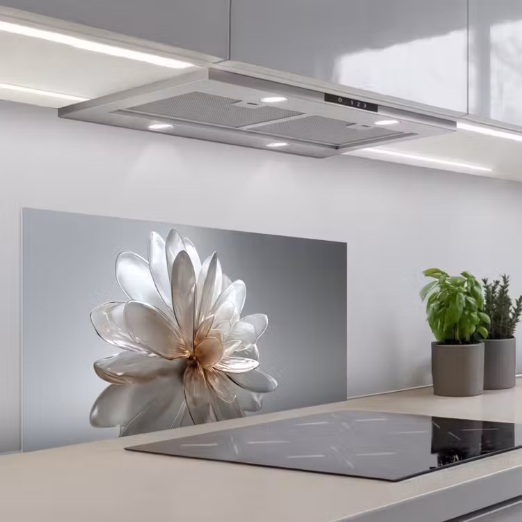 Bloem - Wit - Neutraal keuken achterwand spatscherm middel -3d_schuin