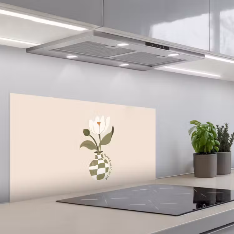 Bloem - Wit - Vaas - Quote keuken achterwand spatscherm middel -3d_schuin