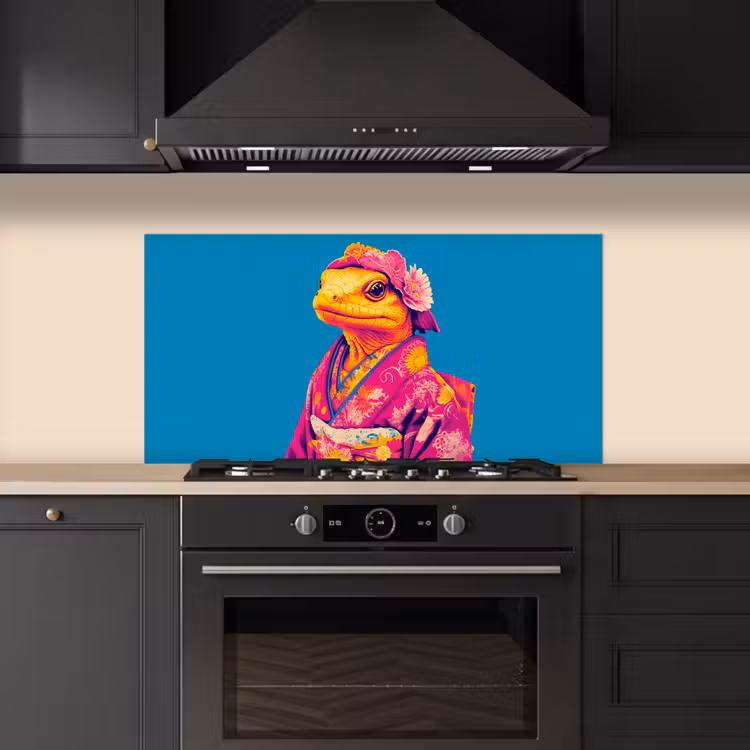 Bloemenkrans - Hagedis - Kimono - Paars keuken achterwand spatscherm middel -sfeer1