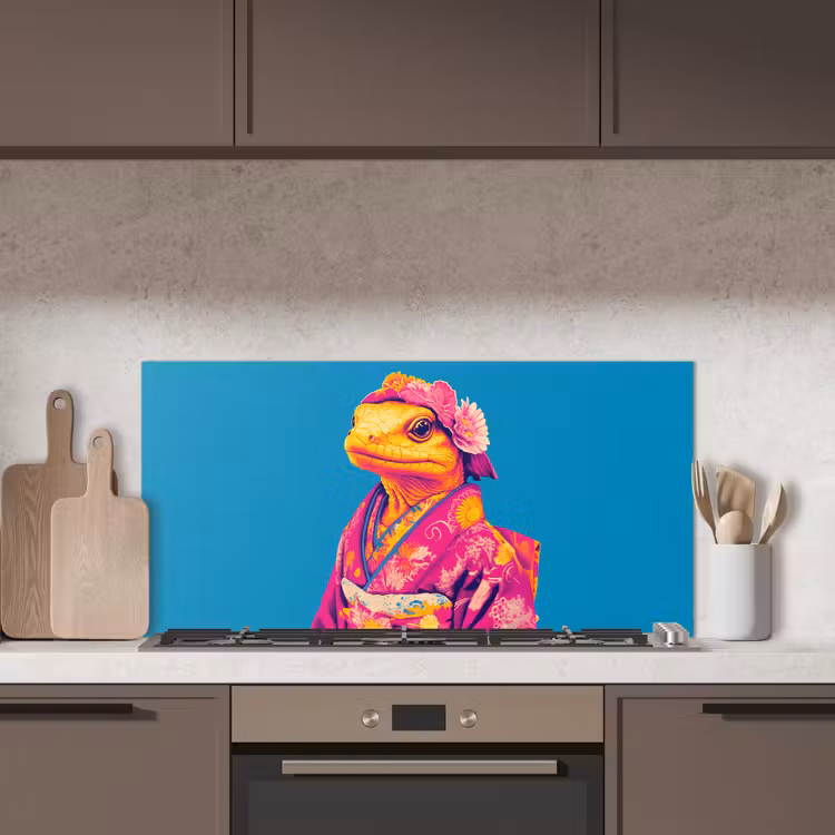 Bloemenkrans - Hagedis - Kimono - Paars keuken achterwand spatscherm middel -sfeer2