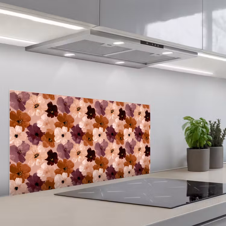 Bloemen - Abstract - Aardetinten keuken achterwand spatscherm middel 899 -3d_schuin