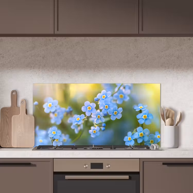 Bloemetjes - Blauw - Vergeet mij nietjes keuken achterwand spatscherm middel -sfeer2