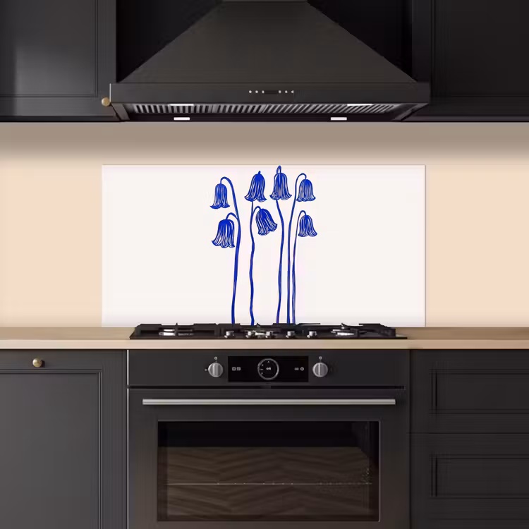 Bloemen - Blauw - Lijnen - Bloemblaadjes keuken achterwand spatscherm middel -sfeer1