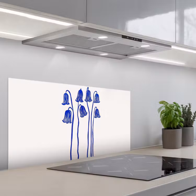 Bloemen - Blauw - Lijnen - Bloemblaadjes keuken achterwand spatscherm middel -3d_schuin