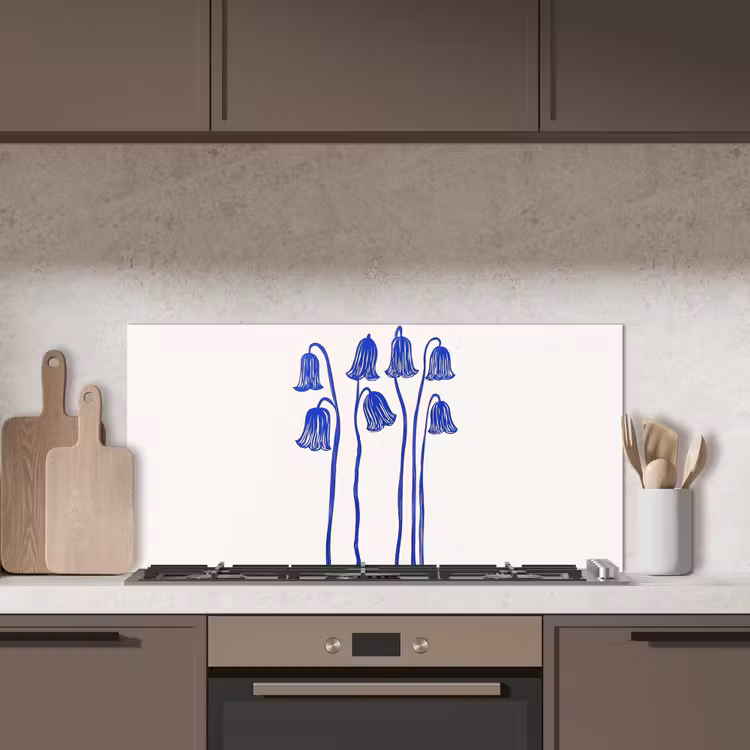 Bloemen - Blauw - Lijnen - Bloemblaadjes keuken achterwand spatscherm middel -sfeer2