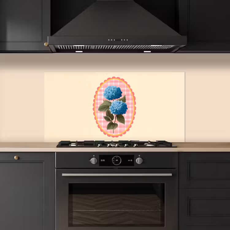 Bloemen - Blauw - Lijst - Bladeren keuken achterwand spatscherm middel -sfeer1