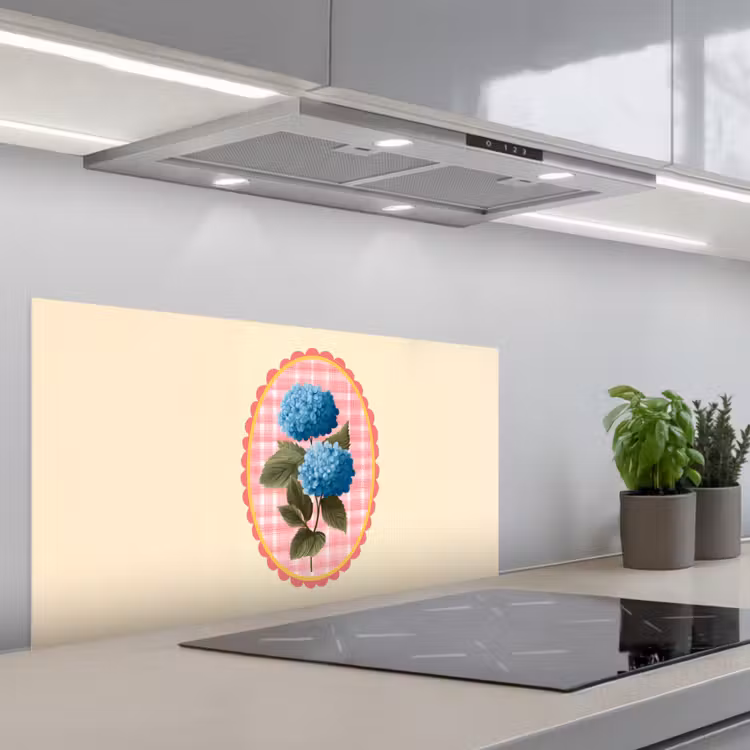 Bloemen - Blauw - Lijst - Bladeren keuken achterwand spatscherm middel -3d_schuin