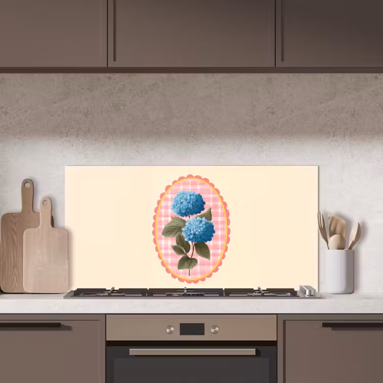 Bloemen - Blauw - Lijst - Bladeren keuken achterwand spatscherm middel -sfeer2
