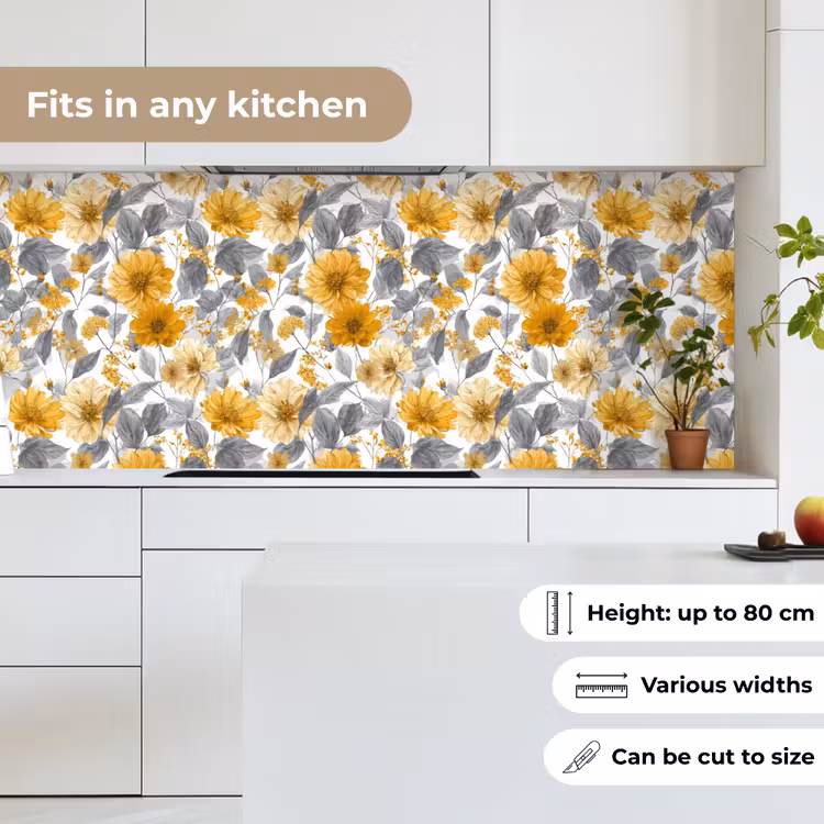 Bloemen - Botanisch - Elegant - Okergeel - Grijs keuken achterwand 2 middel 871 -sfeer4_UK