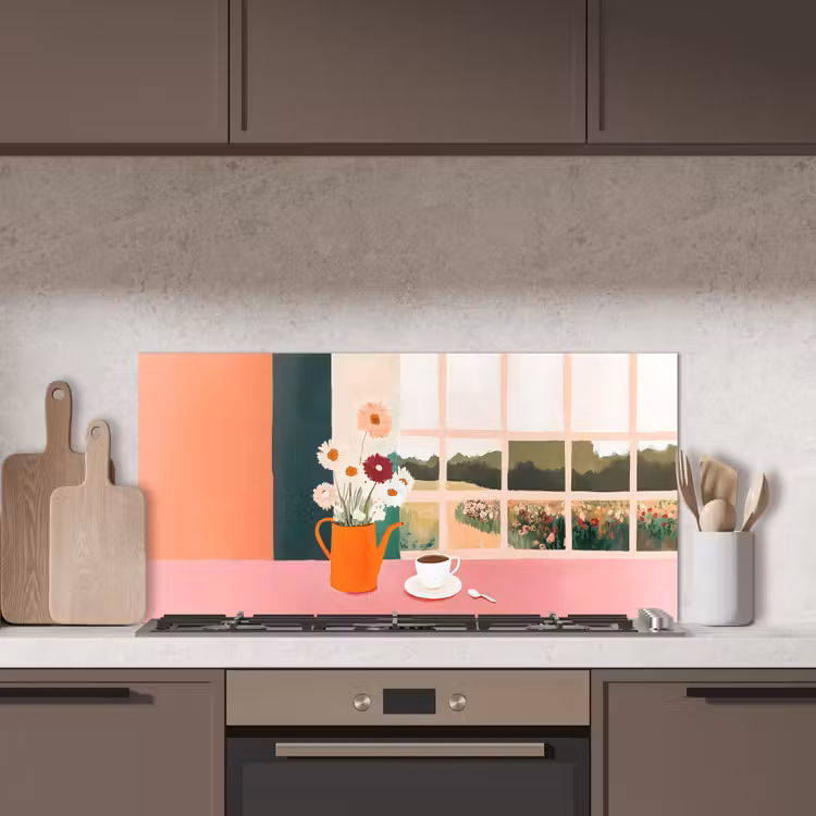 Bloemen - Koffie - Raam keuken achterwand spatscherm middel -sfeer2