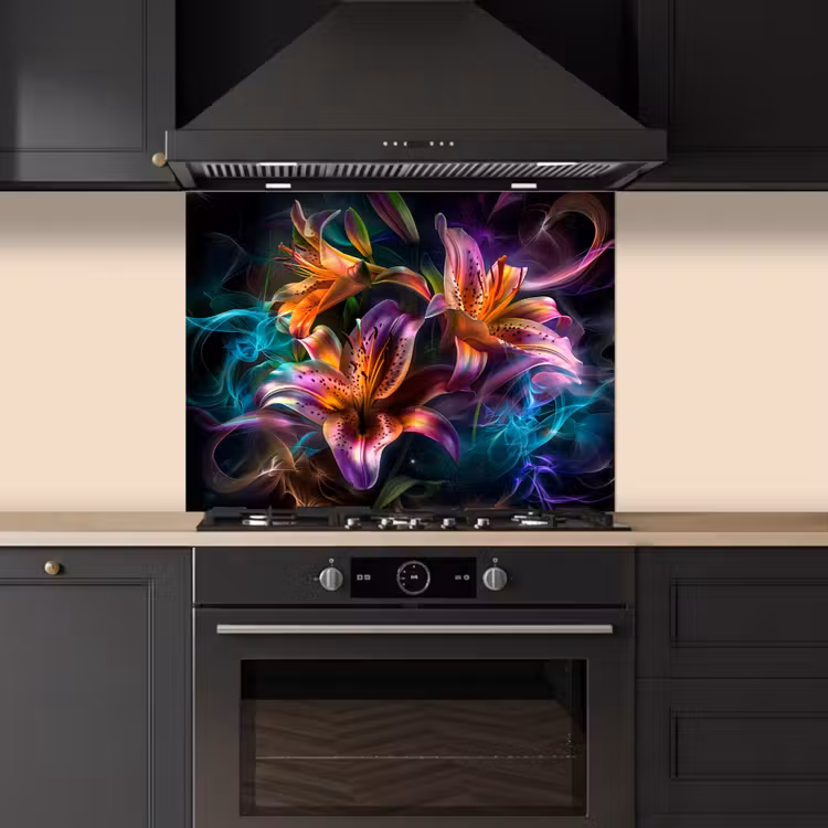Bloemen - Kleurrijk - Zwart - Kunst keuken achterwand spatscherm middel -sfeer1