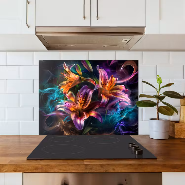 Bloemen - Kleurrijk - Zwart - Kunst keuken achterwand spatscherm middel -sfeer2