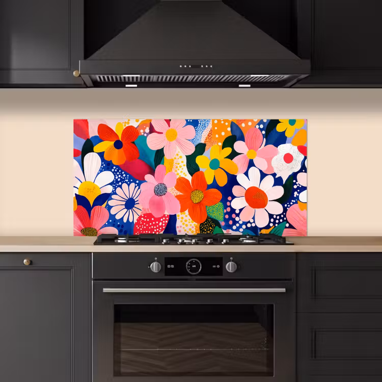Bloemen - Kleurrijk - Stippen keuken achterwand spatscherm middel -sfeer1