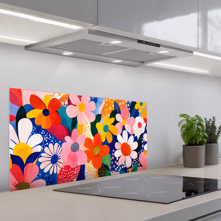 Bloemen - Kleurrijk - Stippen keuken achterwand spatscherm middel -3d_schuin