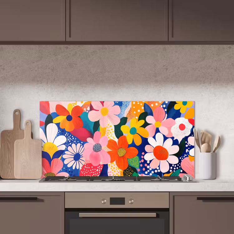 Bloemen - Kleurrijk - Stippen keuken achterwand spatscherm middel -sfeer2