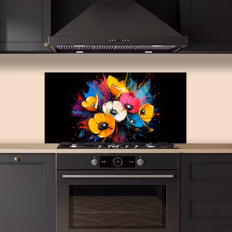 Bloemen - Kleurrijk - Graffiti - Modern - Boeket keuken achterwand spatscherm middel -sfeer1