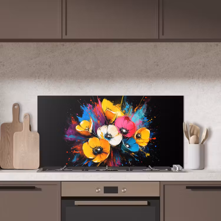 Bloemen - Kleurrijk - Graffiti - Modern - Boeket keuken achterwand spatscherm middel -sfeer2