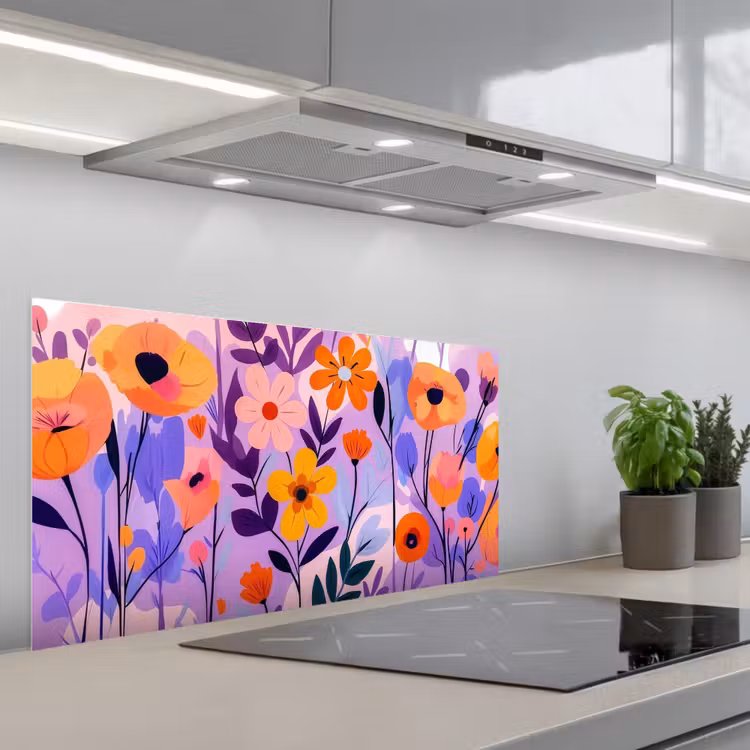 Bloemen - Kleurrijk - Bladeren keuken achterwand spatscherm middel -3d_schuin
