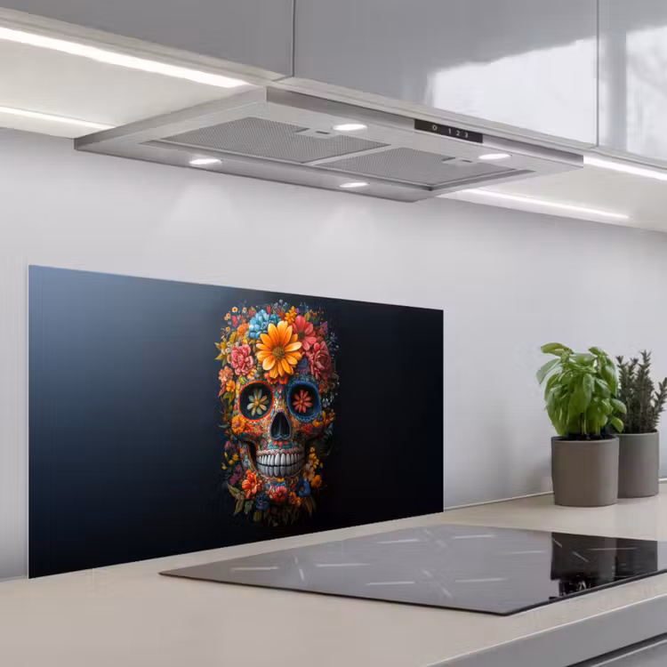 Bloemen - Kleurrijk - Schedel keuken achterwand spatscherm middel -3d_schuin
