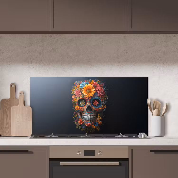 Bloemen - Kleurrijk - Schedel keuken achterwand spatscherm middel -sfeer2