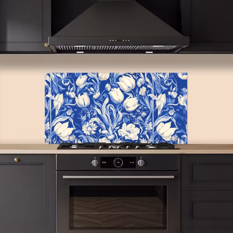 Bloemen - Delfts Blauw - Patroon - Tulp keuken achterwand spatscherm middel -sfeer1