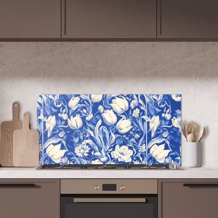 Bloemen - Delfts Blauw - Patroon - Tulp keuken achterwand spatscherm middel -sfeer2