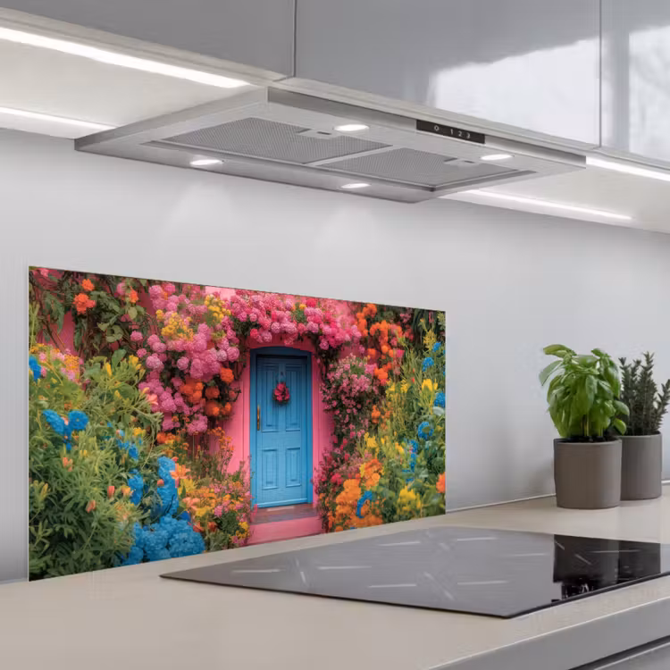Bloemen - Deur - Roze keuken achterwand spatscherm middel -3d_schuin