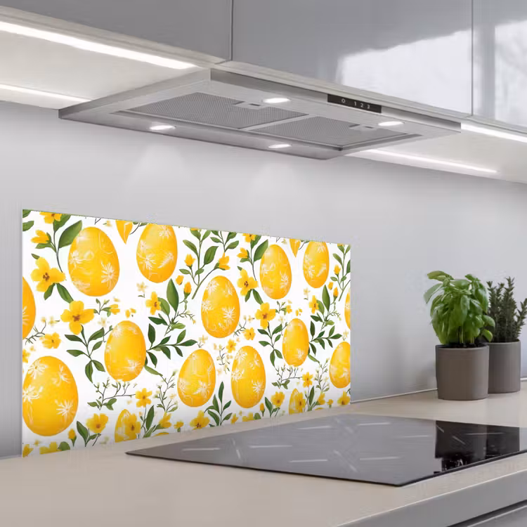 Bloemen - Paaseieren - Geel keuken achterwand spatscherm middel -3d_schuin
