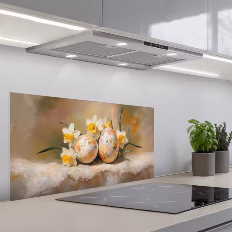 Bloemen - Eieren - Geschilderd keuken achterwand spatscherm middel -3d_schuin
