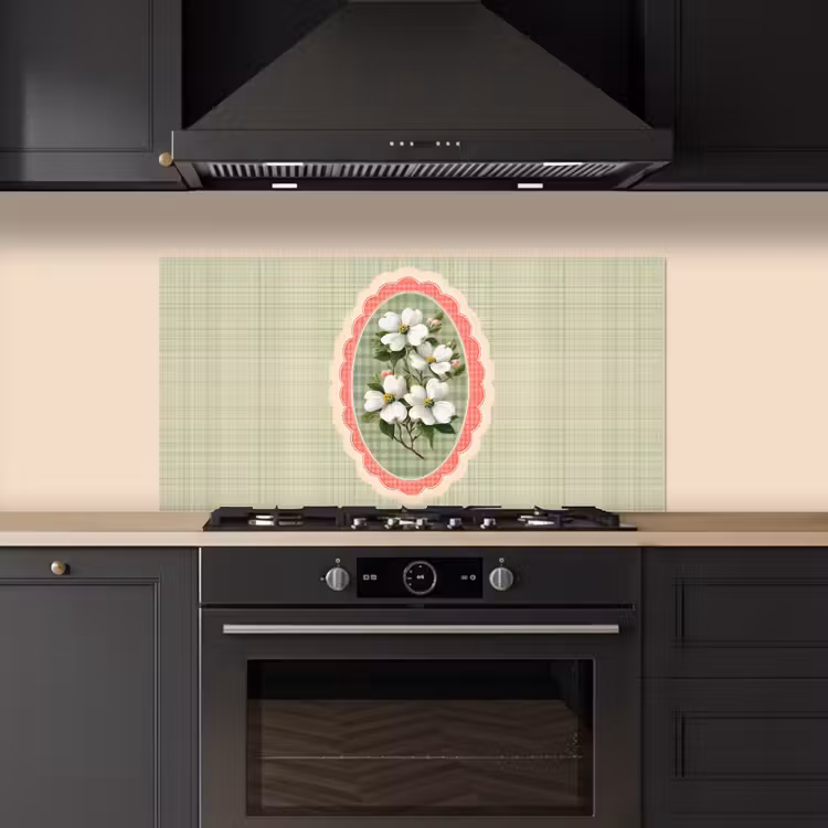 Bloemen - Illustratie - Geruit - Groen keuken achterwand spatscherm middel -sfeer1